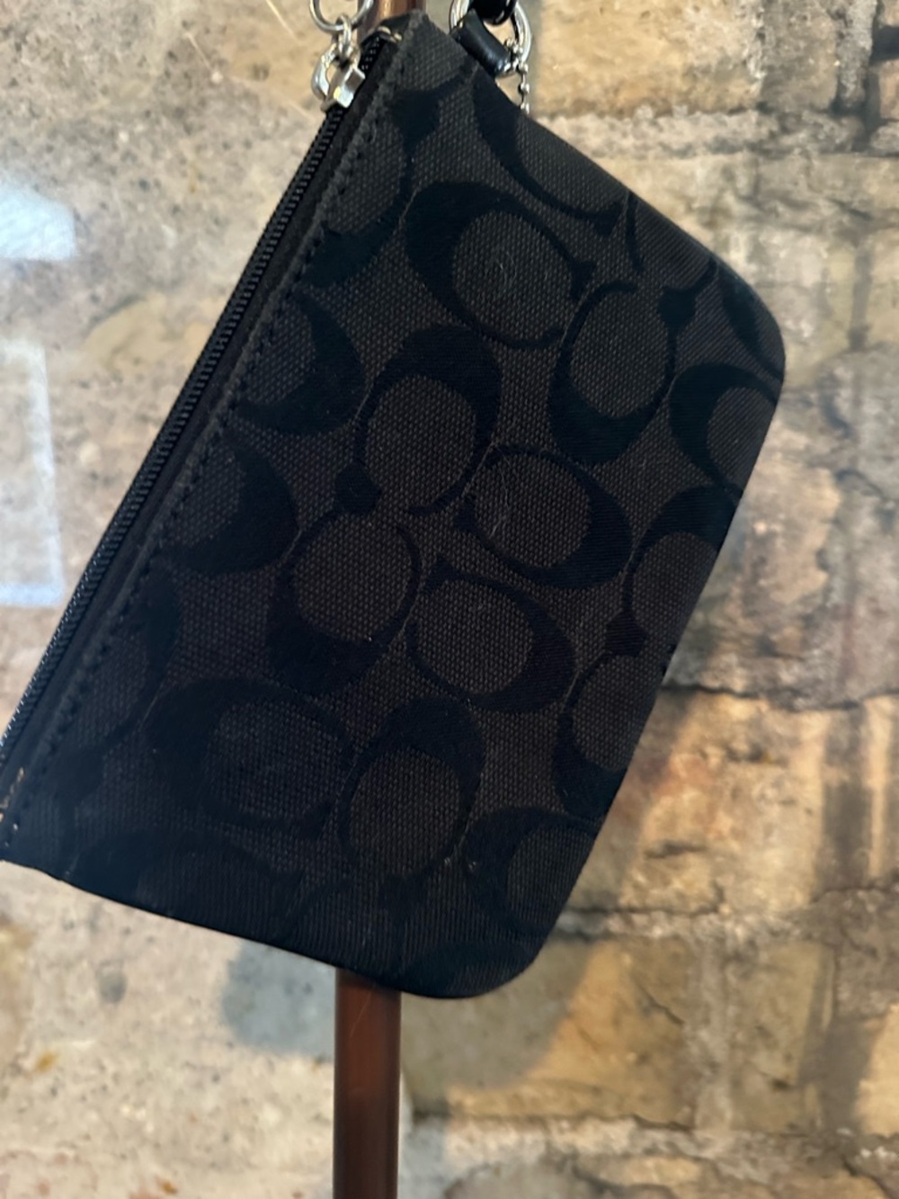 Coach Black Leather & Canvas Wristlet - Picture 6 of 7